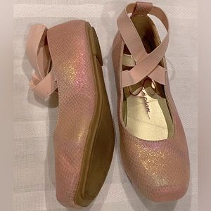 Jessica Simpson Pink Metallic Snakeskin Ballerina flats size Youth 5 = Women’s 7